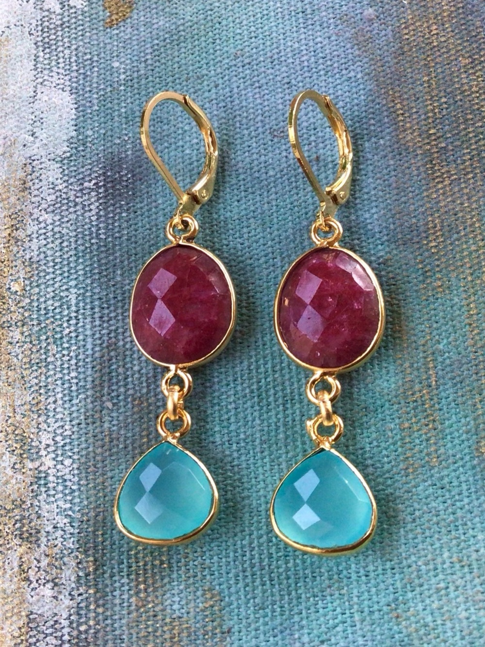 Ruby Chalcedony bezel Earrings Gold Filled Sundance Charm